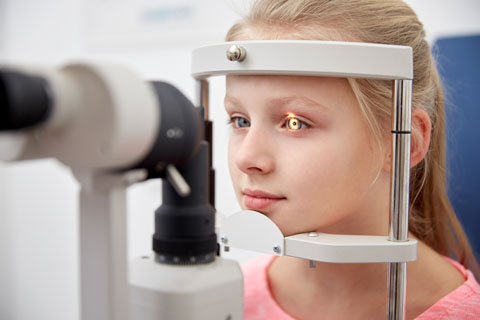Young girl having eyes checked